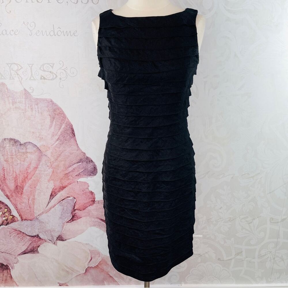 Adrianna Papell Black Metallic Shimmer Dress Layered Size 10